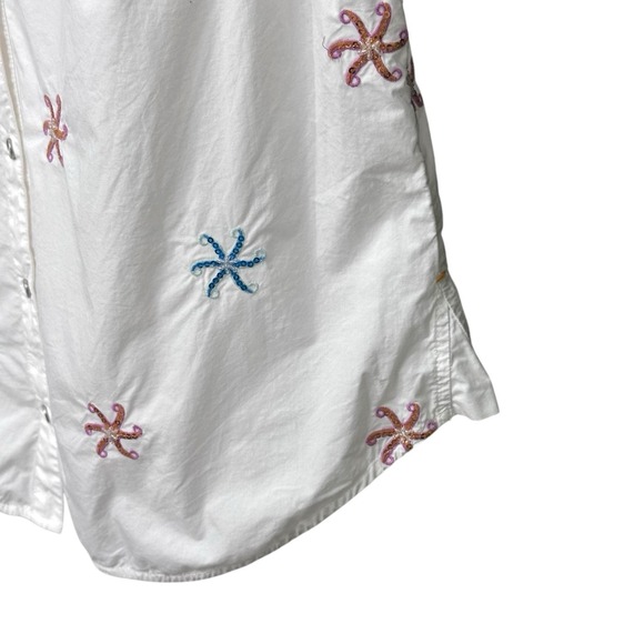 Maeve x Anthropologie Embroidered Starfish White Sequin  Button-down Size Large - Picture 6 of 11